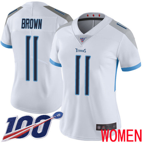 Tennessee Titans Limited White Women A.J. Brown Road Jersey NFL Football #11 100th Season Vapor Untouchable